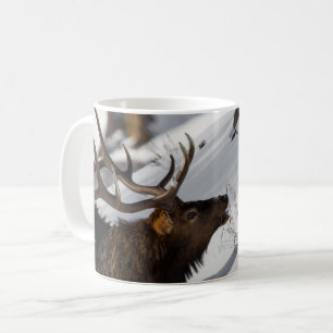 Caneca De Café Bull Elk Grazing on Snowy Slope, Yellowstone