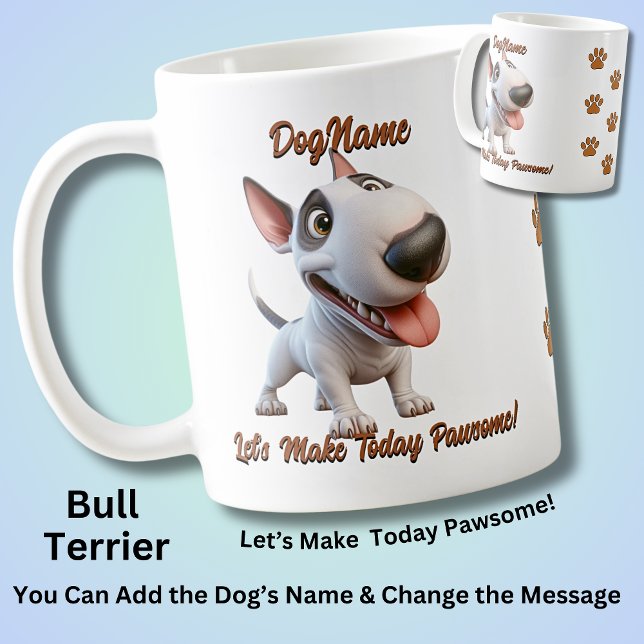 Caneca De Café Bull Terrier - Adicionar nome de cão, alterar text (Criador carregado)