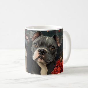 Caneca De Café Bull Terrier Com Rosas Do Dia Dos Namorados