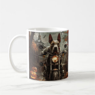 Caneca De Café Bull Terrier Pilotando Moto Halloween Assustador