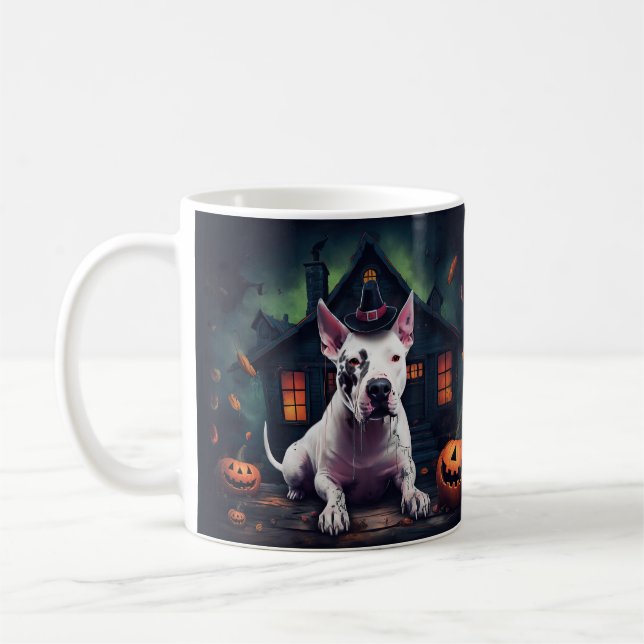 Caneca De Café Bull Terrier Pumpkins Halloween Scary (Esquerda)