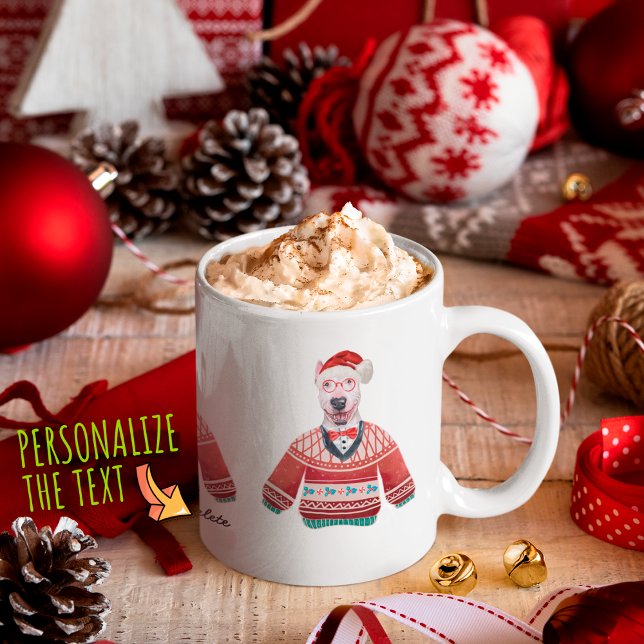 Caneca De Café Bull Terrier Vestindo Suéter Feio Natal Amante de  (Criador carregado)