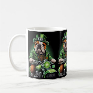 Caneca De Café Bulldog Dirigindo Bicicleta Dia de São Patrício