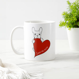 Caneca De Café Bulldog Francês Bonito com Coração Vermelho