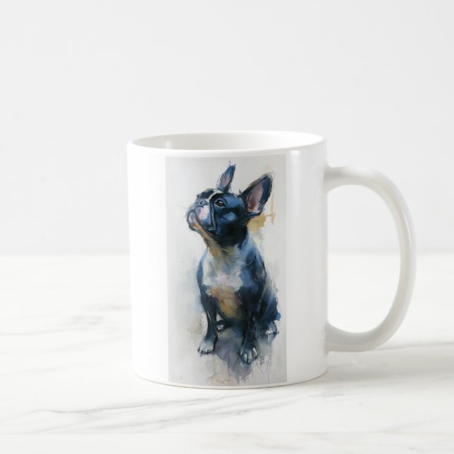 Caneca De Café Bulldog francês de aguarela sentado (Direita)