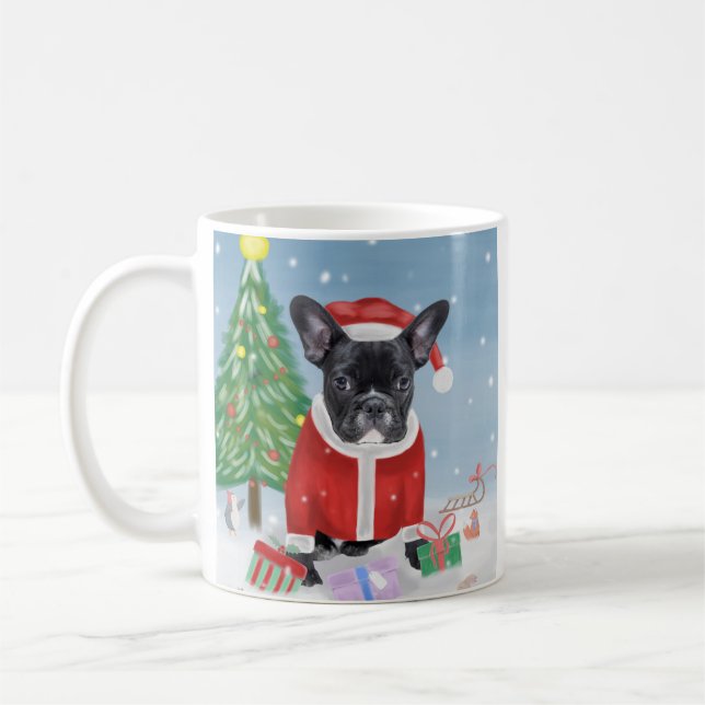 Caneca De Café Bulldog Francês em Neve com Presentes de Natal (Esquerda)