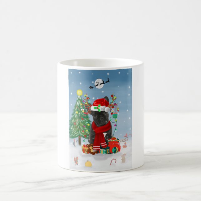 Caneca De Café Bulldog Francês em Neve com Presentes de Natal (Centro)