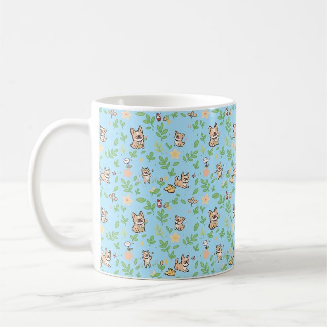Caneca de Café Bulldog Francês Floral Kawaii Prima (Esquerda)