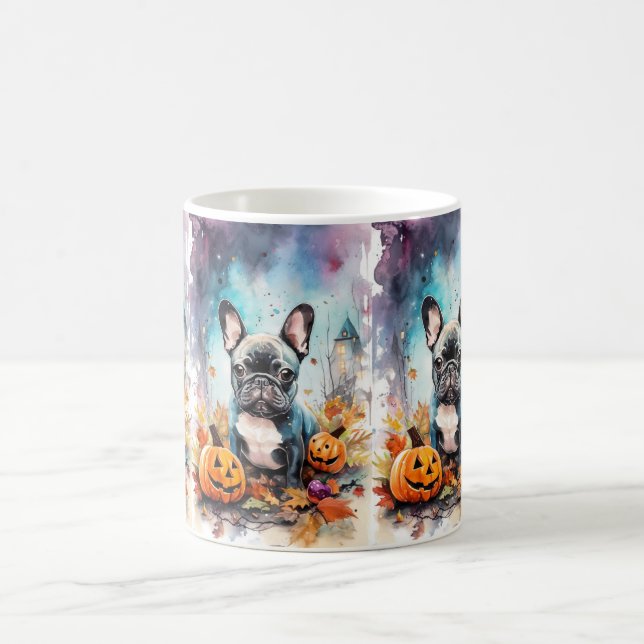Caneca De Café Bulldog Francês Halloween Com Pumpkins Assustado (Centro)