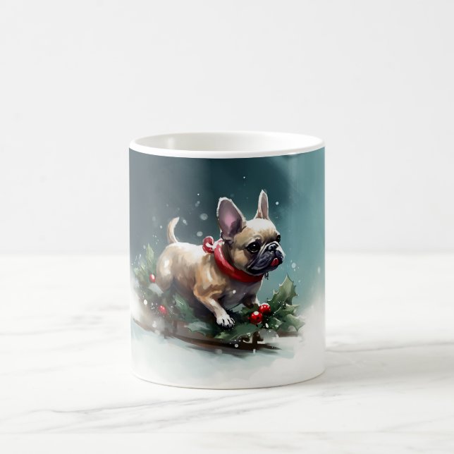 Caneca De Café Bulldog Francês Natal neve inverno (Centro)