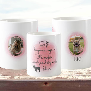 Caneca De Café Bulldog Francês Rosa Pastel Foto & Nome Personaliz