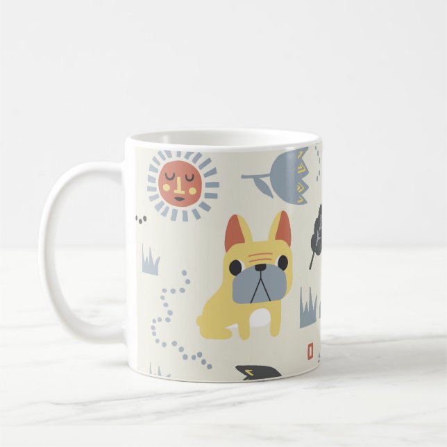 Caneca De Café Bulldog Francês: Scandinávia Floral Repeat. (Esquerda)