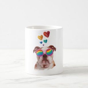 Caneca De Café Bulldog Inglês com Corações Dia dos Namorados