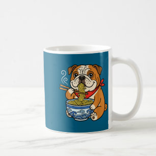 Caneca De Café Bulldog Inglês Comendo Ramen Arte Gráfica Japonesa