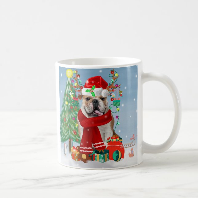 Caneca De Café Bulldog Inglês em Neve com Presentes de Natal (Direita)