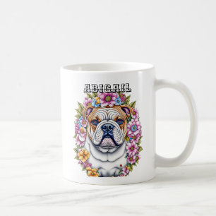 Caneca De Café Bulldog Personalizado e Flores Whimsical