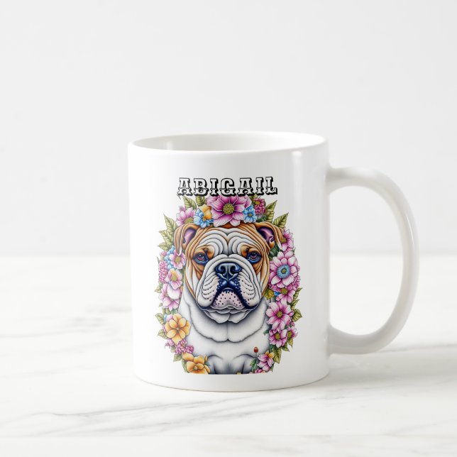 Caneca De Café Bulldog Personalizado e Flores Whimsical (Direita)