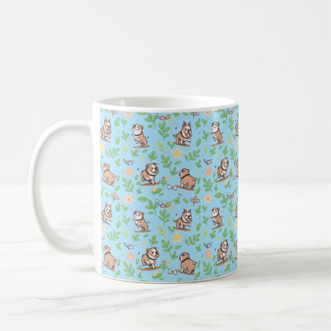 Caneca de Café Bulldog Presente de Cachorro Floral (Esquerda)