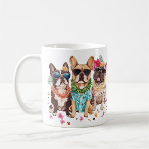 Caneca De Café Bulldogs Franceses Havaianos com Flor de Lei