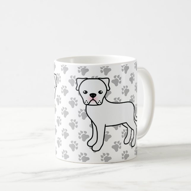 Caneca De Café Bulldogue Americano Branco Cachorro de Desenho Ani (Frente Esquerda)