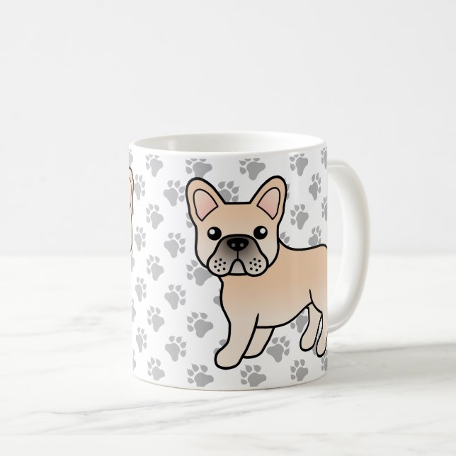 Caneca De Café Bulldogue Francês Creme Cachorro Cartoon Fofo (Frente Esquerda)