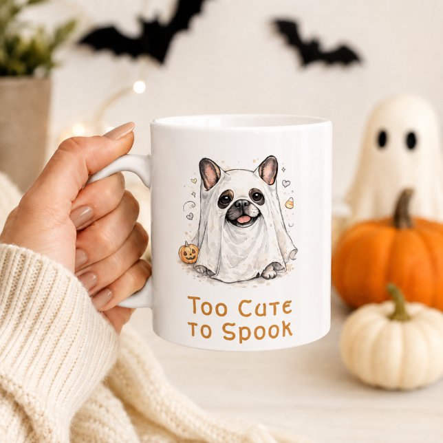 Caneca De Café Bulldogue Francês Halloween Fantasma Fofo (Criador carregado)