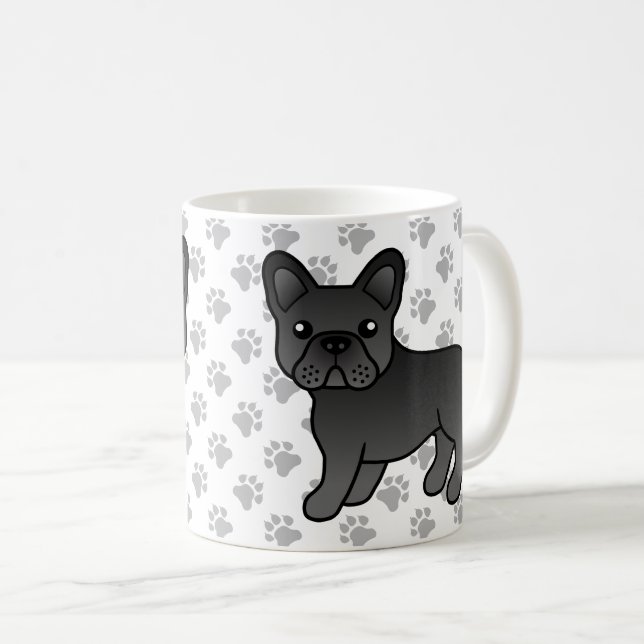Caneca De Café Bulldogue Francês Preto Cachorro Cartoon Fofo (Frente Esquerda)