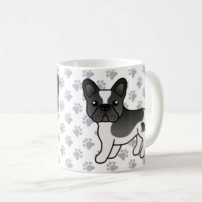 Caneca De Café Bulldogue Francês Preto Piebald Cute Cartoon Cacho (Frente Esquerda)