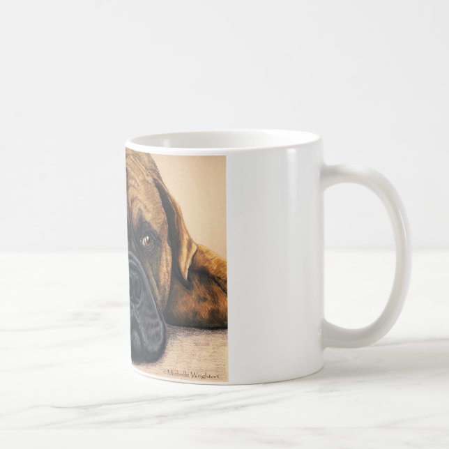 Caneca De Café Bullmastiff Esperando - Arte de Raça de Cachorro (Direita)