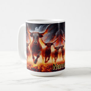 Caneca De Café Bulls Carregando Através de Uma Paisagem Fiery