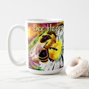Caneca De Café Bumble Bee Happy Daisy Flower Floral Watercolor