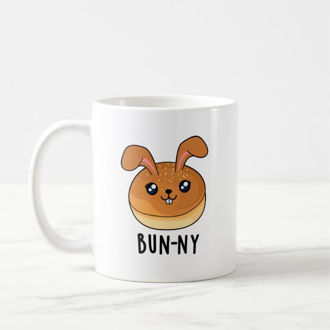 Caneca De Café Bun-ny Funny Bunny Rabbit Bun Pun (Esquerda)