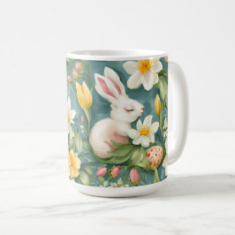 Caneca De Café Bunnies, Flores de primavera e Ovos de Páscoa. Pin