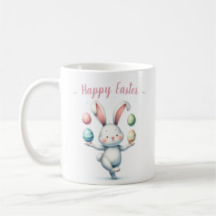 Caneca De Café Bunny Fazendo Malabarismo Com Ovos Coloridos De Pá