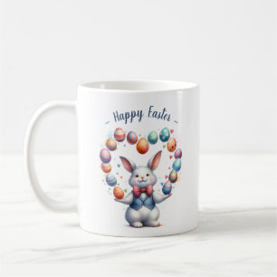Caneca De Café Bunny Fazendo Malabarismo Com Ovos Coloridos De Pá