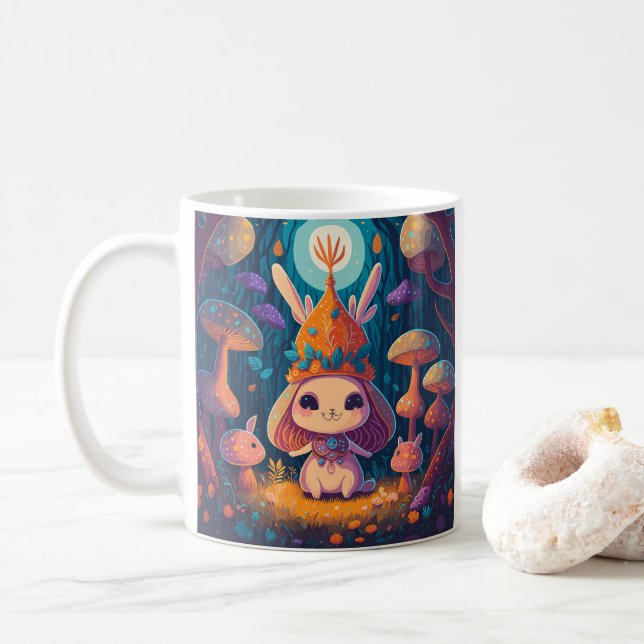 Caneca De Café Bunny Queen Fantasy Forest Ilustration Mug (Com Donut)