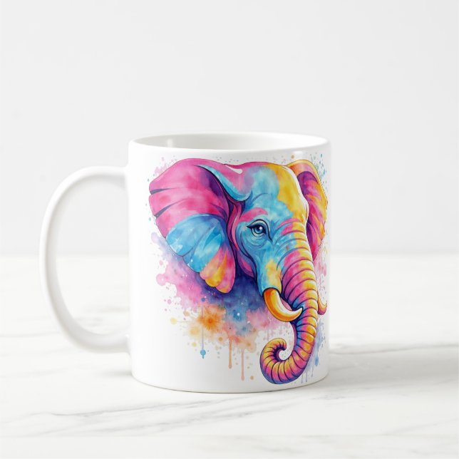 Caneca De Café Bunter Regenbogen Elefant Aquarell (Esquerda)