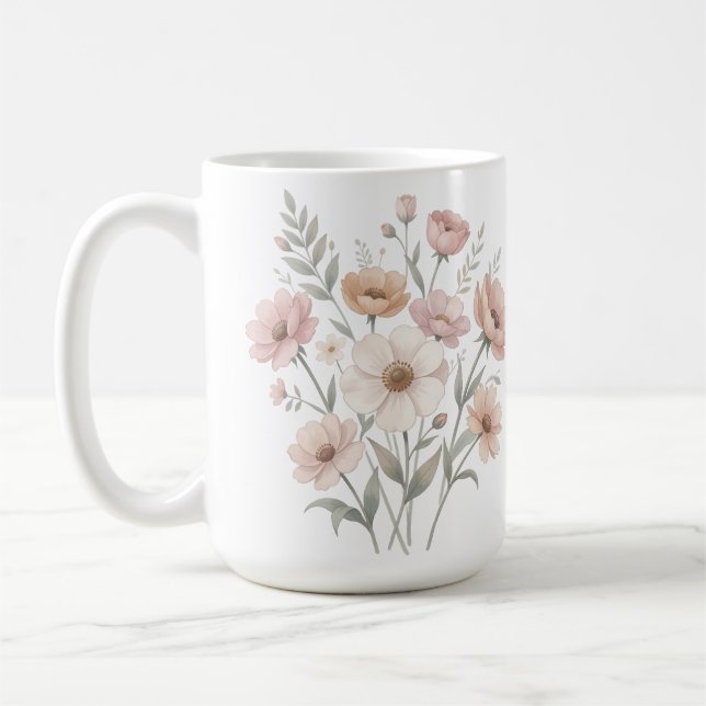 Caneca De Café Buquê de Anêmona Suave Aquarela (Esquerda)