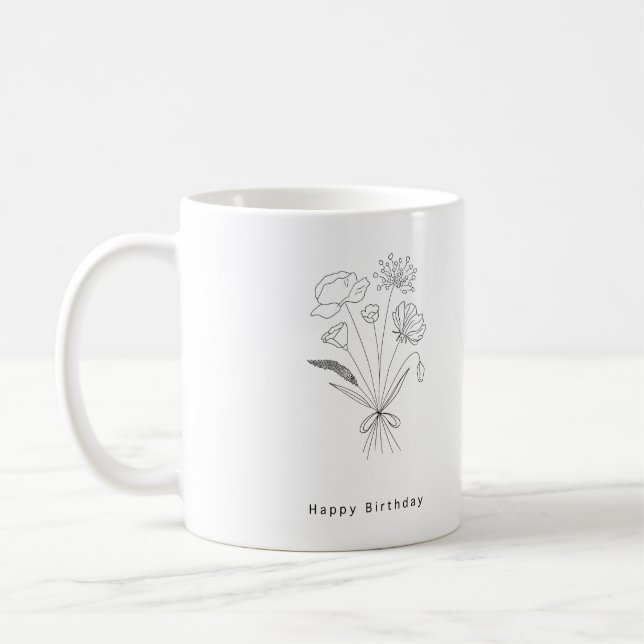 Caneca De Café Buquê de aniversário. preto e branco (Esquerda)