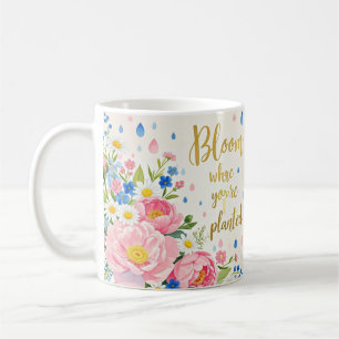 Caneca De Café Buquê de aquarela vibrante de peonias, margaridas