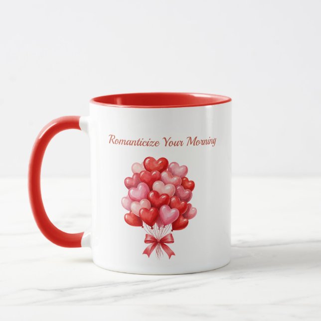Caneca de Café Buquê de Balões 3D de Coração Român (Esquerda)