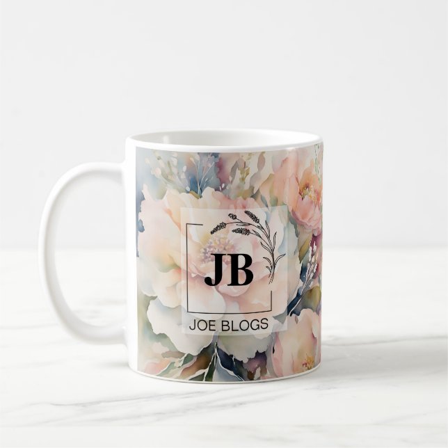 Caneca De Café Buquê de Casamento Monograma Mug (Esquerda)