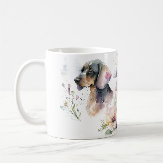 Caneca De Café Buquê de Dachshund e flores (Esquerda)