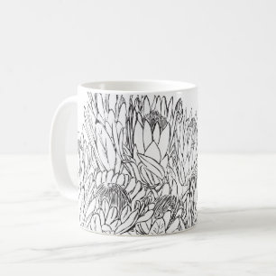 Caneca De Café Buquê de desenho de proteína branca e preta