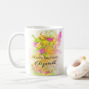 Caneca De Café Buquê de Flor de Aquarela