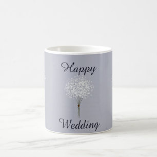 Caneca De Café Buquê de Flor de Casamento Feliz e Minimalista