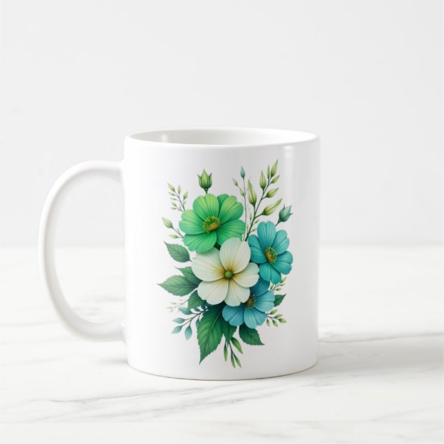 Caneca De Café Buquê de Flores Brancas Azuis-57453 (Esquerda)