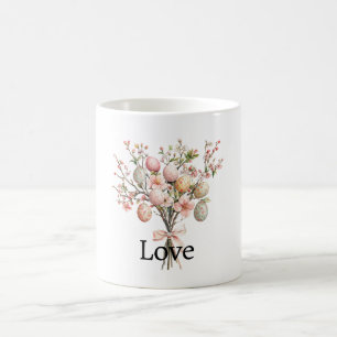 Caneca De Café Buquê de Flores Ovos de Páscoa Rosa