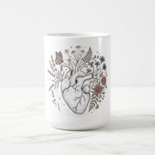 Caneca De Café Buquê de Flores Silvestres Coração Anatômico Estét
