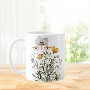 Caneca De Café Buquê de Flores Silvestres Secas com Caligrafia Mo